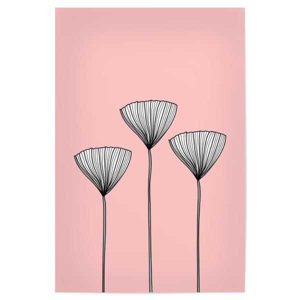 Poster 30x20 cm "Blumen Linienzeichnung auf Rosa" artboxONE - Natur,Floral,Abstrakt,Für Mama
