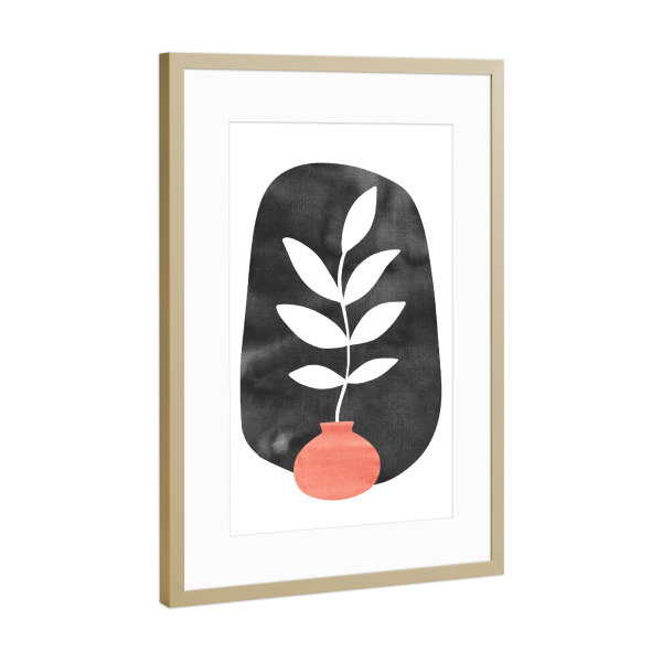 Poster mit Rahmen Gold "Mid Century Vase in Wasserfarbe" artboxONE - Natur,Floral,Abstrakt