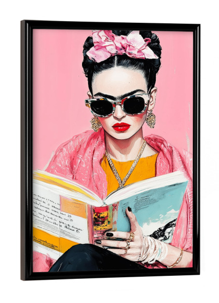 Poster mit schwarzem Rahmen "Frida Reading Book n" artboxONE - Menschen - Frida,Frida kahlo,Porträt,Frau,Mädchen,Lesen
