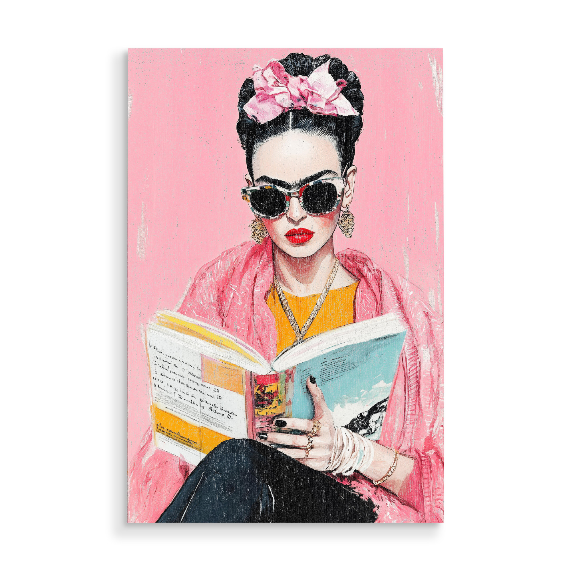 Holzbild "Frida Reading Book n" artboxONE - Menschen - Frida,Frida kahlo,Porträt,Frau,Mädchen,Lesen