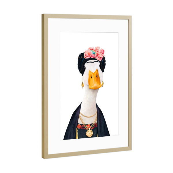 Poster mit Rahmen Gold "Ente Frida" artboxONE - Für Kinder,Tiere,Fashion,Für Mama,Lustig