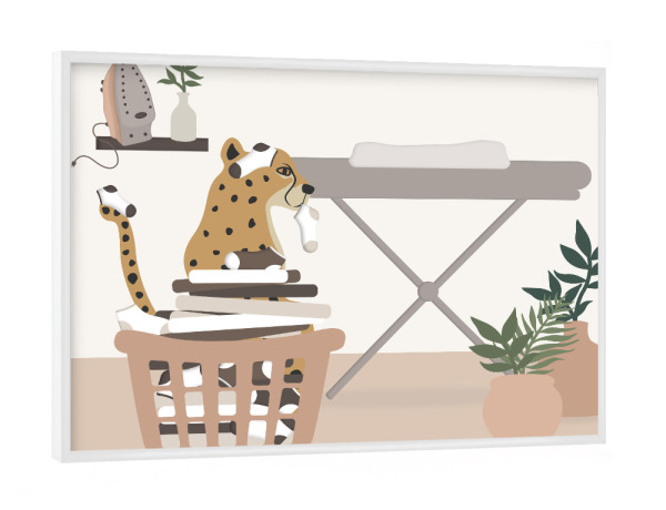 Poster mit weißem Rahmen "Dschungelwäsche" artboxONE - Tiere,Menschen - Wäsche,Wäschekorb,Kleidung,Jaguar,Kinder,Kinderzimmer