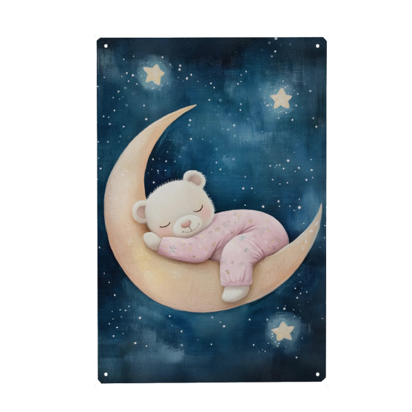 Holzbild "Teddy rosa" artboxONE - Für Kinder,Tiere - Kinderzimmer,Teddy,Baby,Geschenk,Rosa,Mädchen,Niedlich,Patenkind,Bestseller,Schlafen,Sterne,Mond