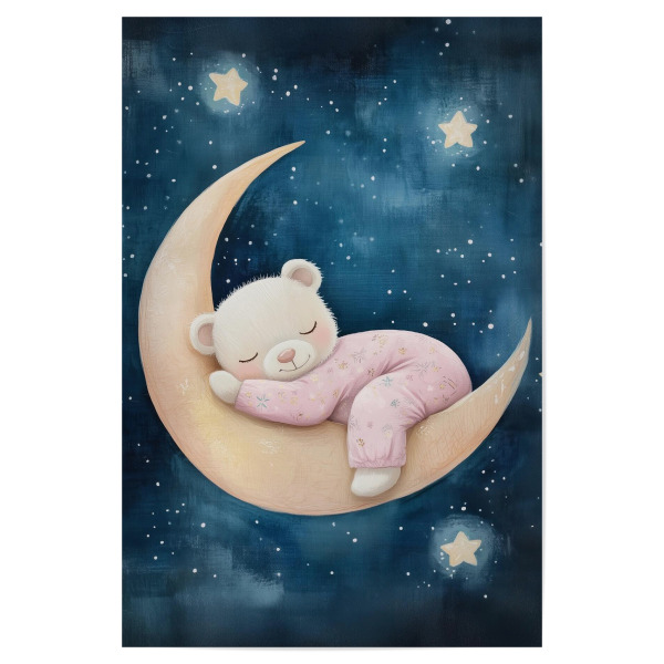 Poster "Teddy rosa" artboxONE - Für Kinder,Tiere - Kinderzimmer,Teddy,Baby,Geschenk,Rosa,Mädchen,Niedlich,Patenkind,Bestseller,Schlafen,Sterne,Mond