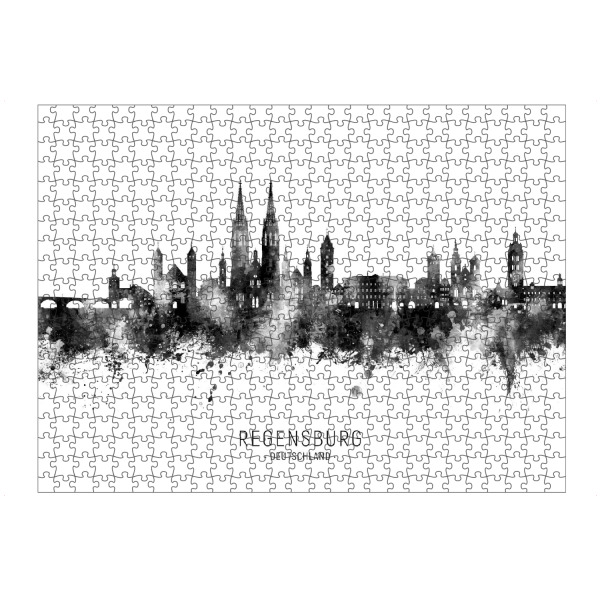 Puzzle Ravensburger "Regensburg Skyline BW Text" artboxONE - Städte,Schwarzweiß - Regensburg,Deutschland,Skyline,Stadtbild,Stattbild,Aquarell,Malerei