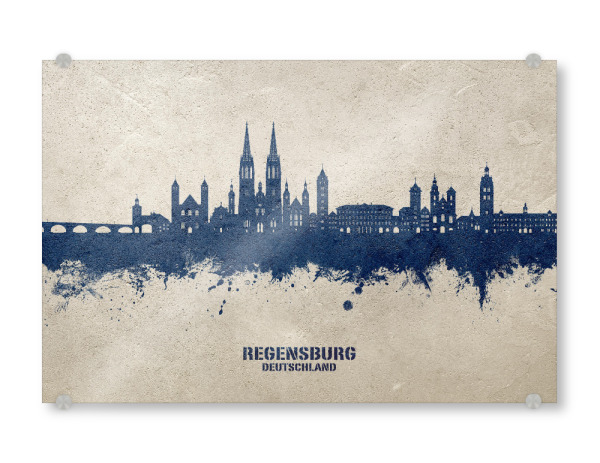 Acrylglasbild "Regensburg Skyline PaintBlue" artboxONE - Städte - Regensburg,Deutschland,Skyline,Stadtbild,Stattbild,Aquarell,Malerei