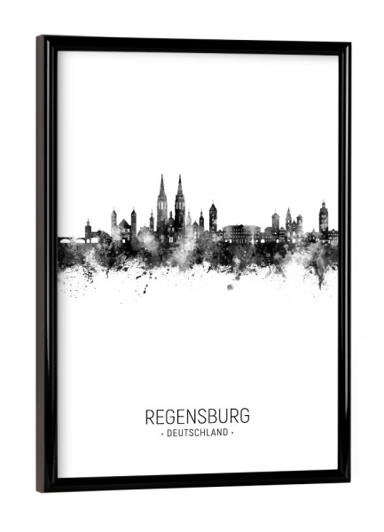 Poster mit schwarzem Rahmen "Regensburg Deutschland Skyline BW" artboxONE - Städte,Schwarzweiß