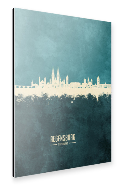 Alu-Dibond "Regensburg Skyline Türkis" 75x50 cm artboxONE