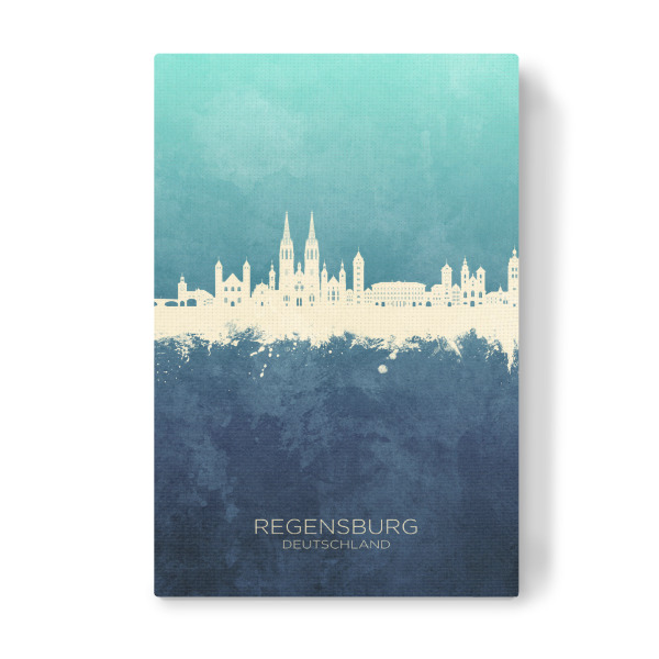 Leinwandbild "Regensburg Skyline Navycyan" artboxONE - Städte - Regensburg,Deutschland,Deutschland,Skyline,Stadtbild,Stattbild,Aquarell,Malerei