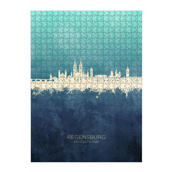 Puzzle Ravensburger "Regensburg Skyline Navycyan" artboxONE - Städte - Regensburg,Deutschland,Deutschland,Skyline,Stadtbild,Stattbild,Aquarell,Malerei