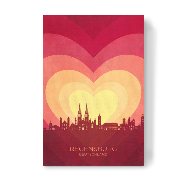 Leinwandbild "Regensburg Skyline Herzrot" artboxONE - Städte - Regensburg,Deutschland,Herz,Liebe,Romantisch,Valentinstag,Skyline,Stadtbild,Stattbild