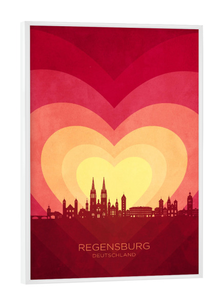 Poster mit weißem Rahmen "Regensburg Skyline Herzrot" artboxONE - Städte