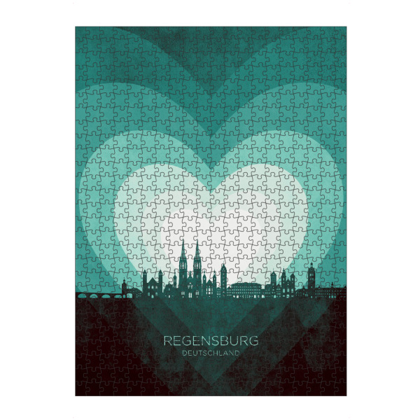 Puzzle Ravensburger "Regensburg Skyline Heart Teal" artboxONE - Städte