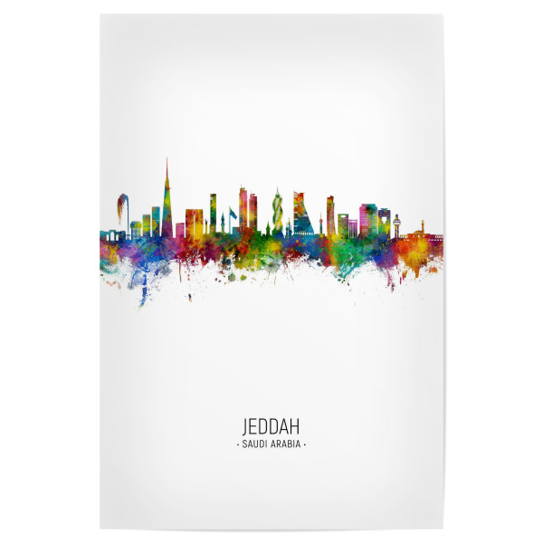 Poster 30x20 cm "Jeddah Skyline -Porträt" artboxONE - Städte - Jeddah,Saudi -arabien,Skyline,Stadtlandschaft,Stattbild,Aquarell,Malerei