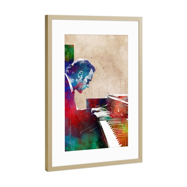 Poster mit Rahmen Gold "Pianist Musik Kunst B" artboxONE - Musik - Klavier,Pianist,Komponist,Musiker,Musik