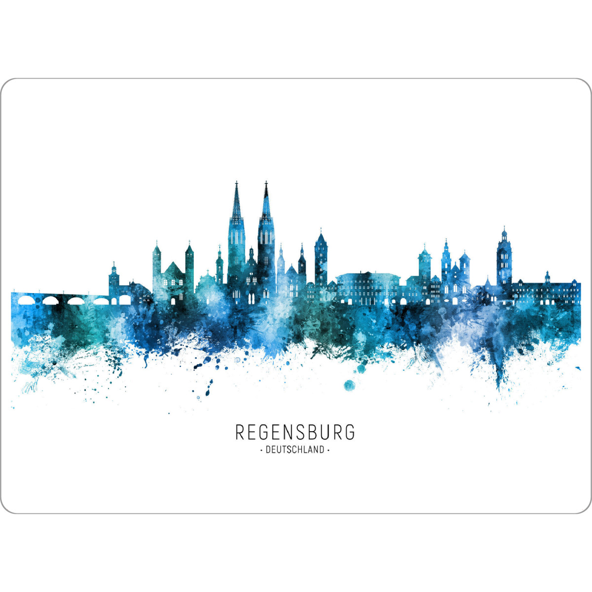 Tischset "Regensburg Skyline Blue Name" artboxONE - Städte - Regensburg,Deutschland,Skyline,Stadtbild,Stattbild,Aquarell,Malerei - Bild regensburg