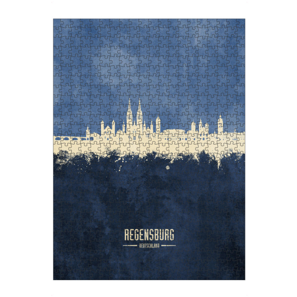Puzzle Ravensburger "Regensburg Germany Skyline Navy" artboxONE - Städte - Regensburg,Deutschland,Deutschland,Skyline,Stattbild,Aquarell,Malerei