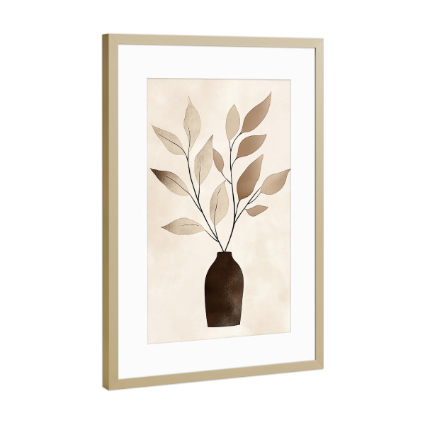 Poster mit Rahmen Gold "Beiger Blätterzweig mit Vase" artboxONE - Natur,Floral