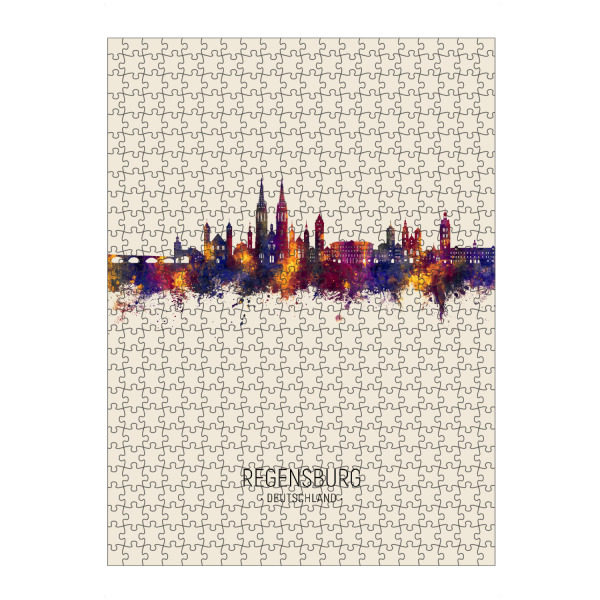Puzzle Ravensburger "Regensburg Germany Skyline Beige" artboxONE - Städte - Regensburg,Deutschland,Skyline,Stadtbild,Stattbild,Aquarell,Malerei