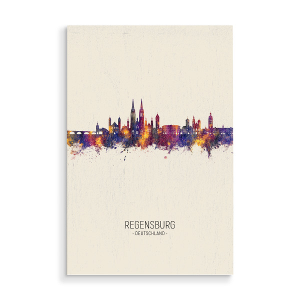 Holzbild "Regensburg Germany Skyline Beige" artboxONE - Städte - Regensburg,Deutschland,Skyline,Stadtbild,Stattbild,Aquarell,Malerei