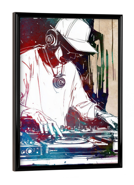 Poster mit schwarzem Rahmen "DJ -Konsolenmusik c" artboxONE - Musik - Musik,Komponist,Dj,Konsole,Sound,Party,Musiker