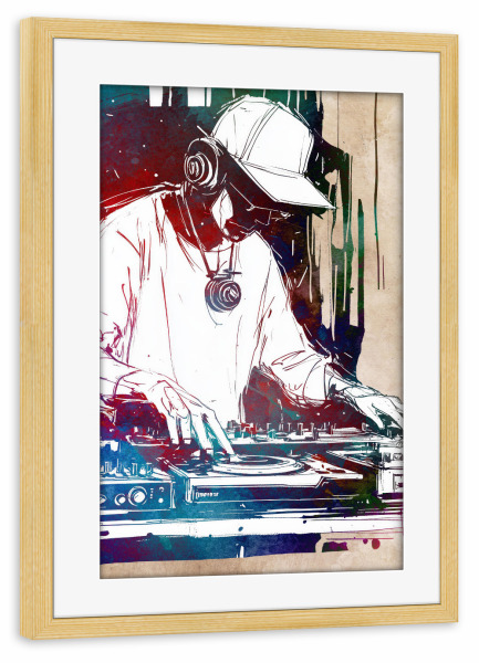 Poster mit Rahmen kiefer "DJ -Konsolenmusik c" artboxONE - Musik - Musik,Komponist,Dj,Konsole,Sound,Party,Musiker