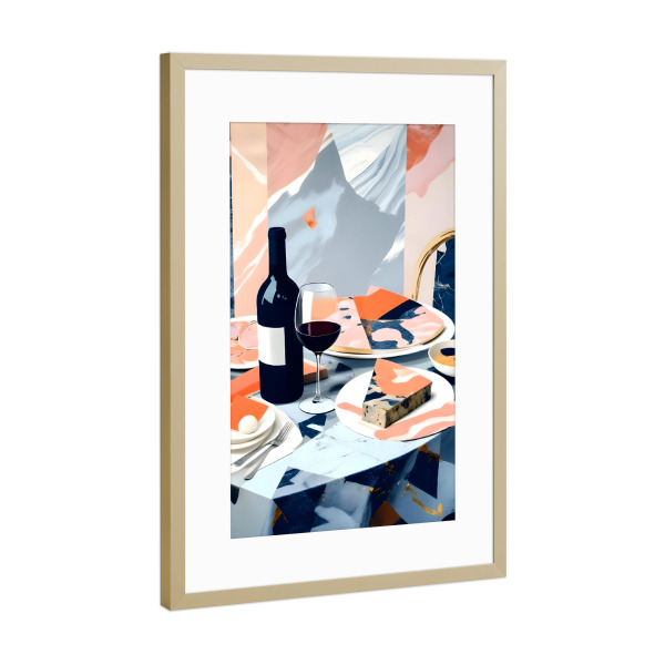 Poster mit Rahmen Gold "Italienisches Marmor Mittagessen" artboxONE - Essen & Trinken,Abstrakt,Essen & Trinken / Alkohol