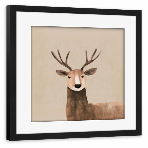 Poster mit Rahmen schwarz "Niedlicher Natur Hirsch" artboxONE - Natur,Für Kinder,Tiere