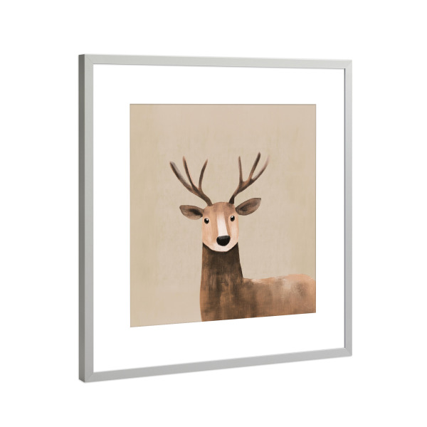 Poster mit Rahmen Silber "Niedlicher Natur Hirsch" artboxONE - Natur,Für Kinder,Tiere