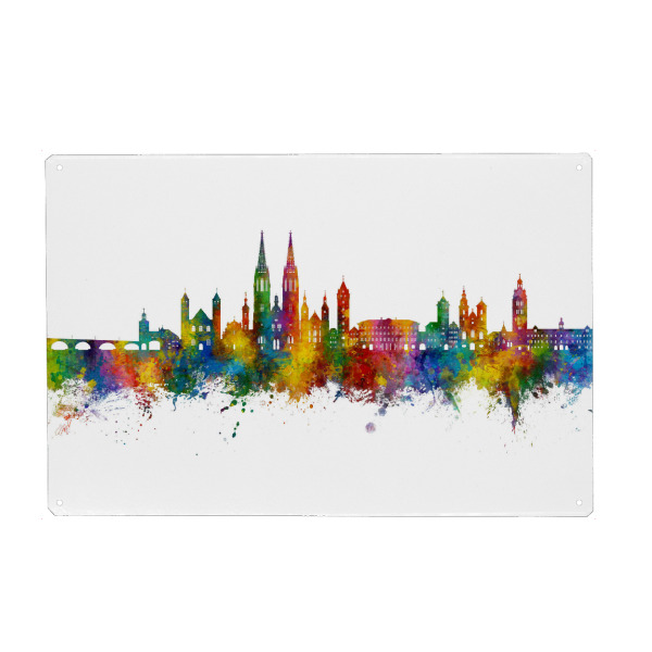 Holzbild "Regensburg Deutschland Skyline" artboxONE - Städte - Regensburg,Deutschland,Skyline,Stadtbild,Stattbild,Aquarell,Malerei
