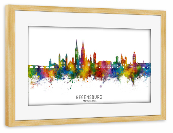 Poster mit Rahmen kiefer "Regensburg Deutschland Skyline txt" artboxONE - Städte