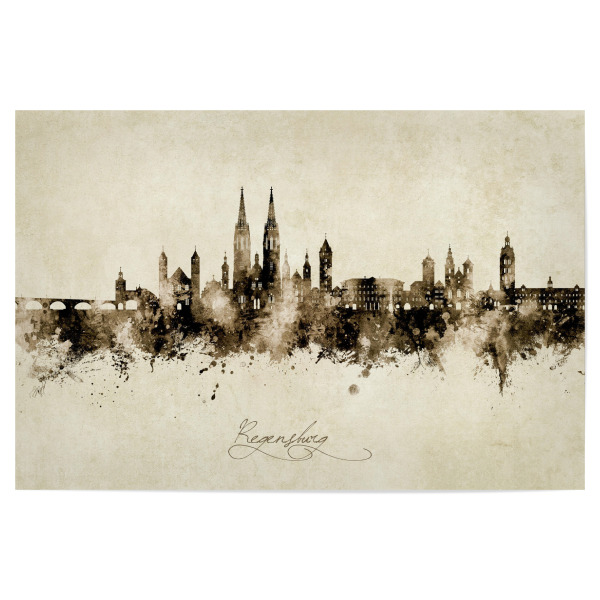 Poster 30x20 cm "Regensburg Germany Skyline Sepia" artboxONE - Städte - Regensburg,Deutschland,Skyline,Stattbild,Aquarell,Malerei