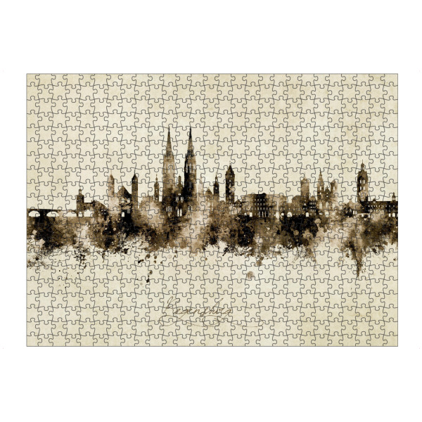 Puzzle Ravensburger "Regensburg Germany Skyline Sepia" artboxONE - Städte - Regensburg,Deutschland,Skyline,Stattbild,Aquarell,Malerei