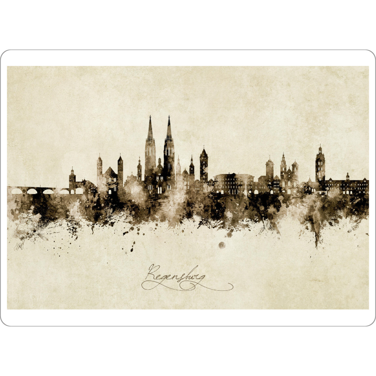 Tischset "Regensburg Germany Skyline Sepia" artboxONE - Städte - Regensburg,Deutschland,Skyline,Stattbild,Aquarell,Malerei - Bild regensburg