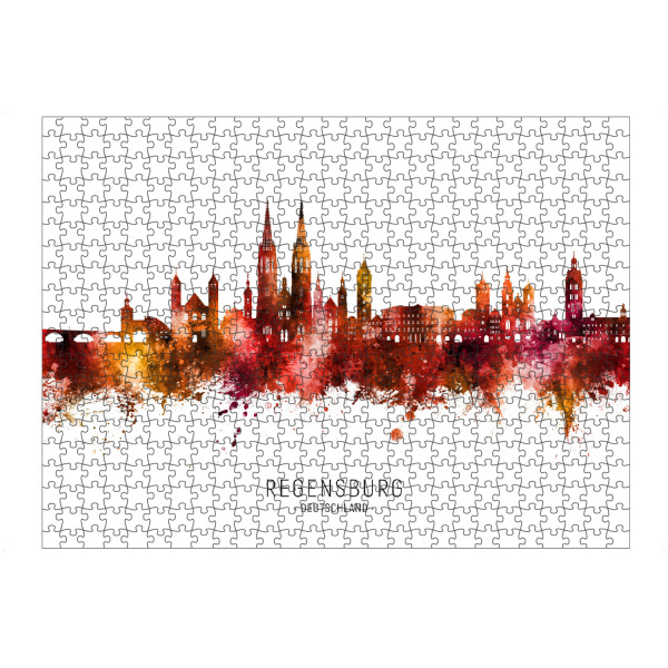 Puzzle Ravensburger "Regensburg Skyline Roter Name" artboxONE - Städte