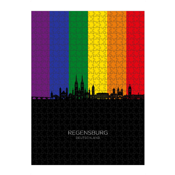 Puzzle Ravensburger "Regensburg Germany Skyline Pride" artboxONE - Städte - Regensburg,Deutschland,Pride,Skyline,Stadtbild,Stattbild,Aquarell,Malerei