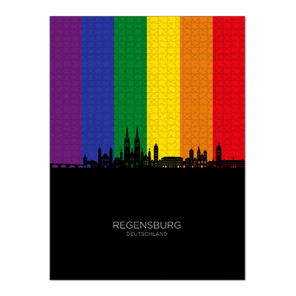 Puzzle Ravensburger "Regensburg Germany Skyline Pride" artboxONE - Städte - Regensburg,Deutschland,Pride,Skyline,Stadtbild,Stattbild,Aquarell,Malerei