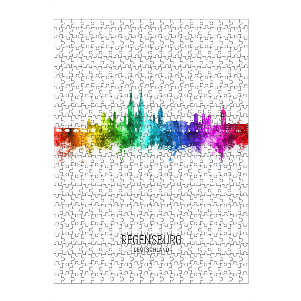 Puzzle Ravensburger "Regensburg Skyline Rainbow" artboxONE - Städte - Regensburg,Deutschland,Skyline,Stadtbild,Stattbild,Aquarell,Malerei