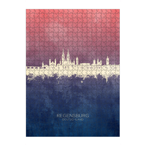 Puzzle Ravensburger "Regensburg Skyline Bluerose" artboxONE - Städte - Regensburg,Deutschland,Skyline,Stadtbild,Stattbild,Aquarell,Malerei