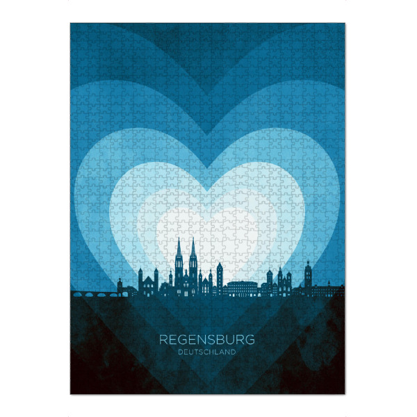 Puzzle Ravensburger "Regensburg Skyline Herzblau" artboxONE - Städte
