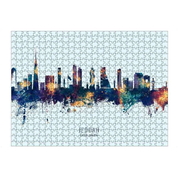 Puzzle Ravensburger "Jeddah Skyline Blueorange" artboxONE - Städte - Jeddah,Saudi -arabien,Skyline,Stadtlandschaft,Stattbild,Aquarell,Malerei
