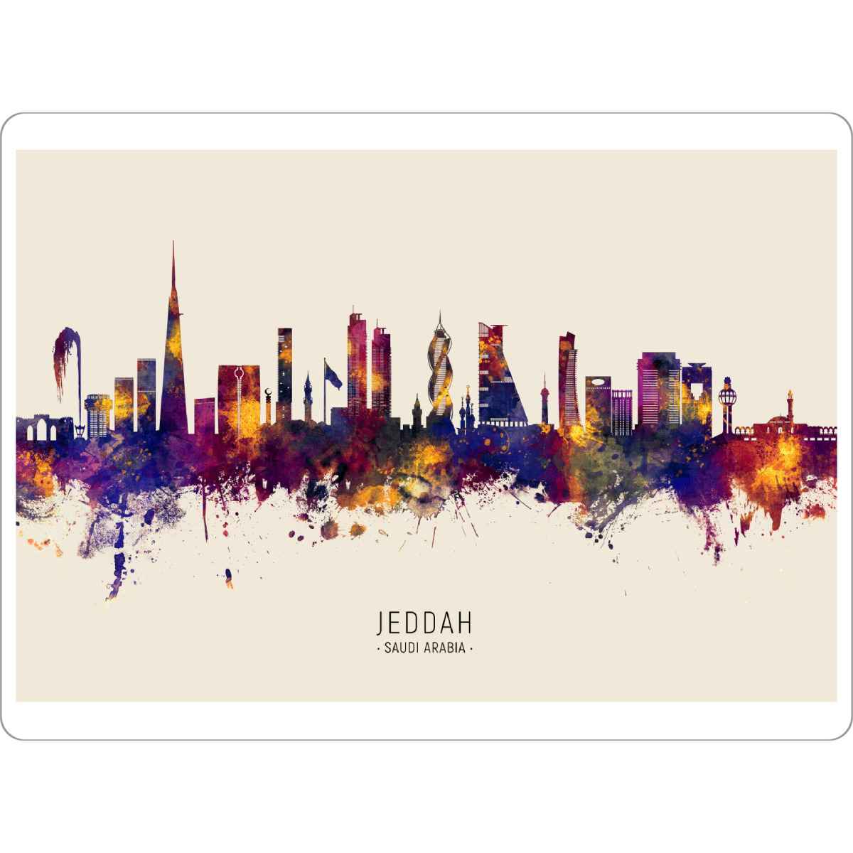 Tischset "Jeddah Skyline Herbst Name" artboxONE - Städte - Jeddah,Saudi -arabien,Skyline,Stadtlandschaft,Stattbild,Aquarell,Malerei - Bild jeddah