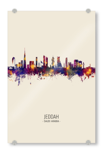 Acrylglasbild "Jeddah Saudi Arabia Skyline Beige" artboxONE - Städte - Jeddah,Saudi -arabien,Skyline,Stadtlandschaft,Stattbild,Aquarell,Malerei