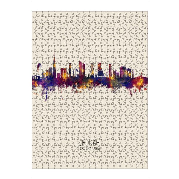 Puzzle Ravensburger "Jeddah Saudi Arabia Skyline Beige" artboxONE - Städte - Jeddah,Saudi -arabien,Skyline,Stadtlandschaft,Stattbild,Aquarell,Malerei