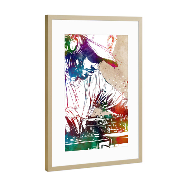 Poster mit Rahmen Gold "DJ -Konsolenmusik a" artboxONE - Musik - Musik,Komponist,Dj,Konsole,Sound,Party,Musiker