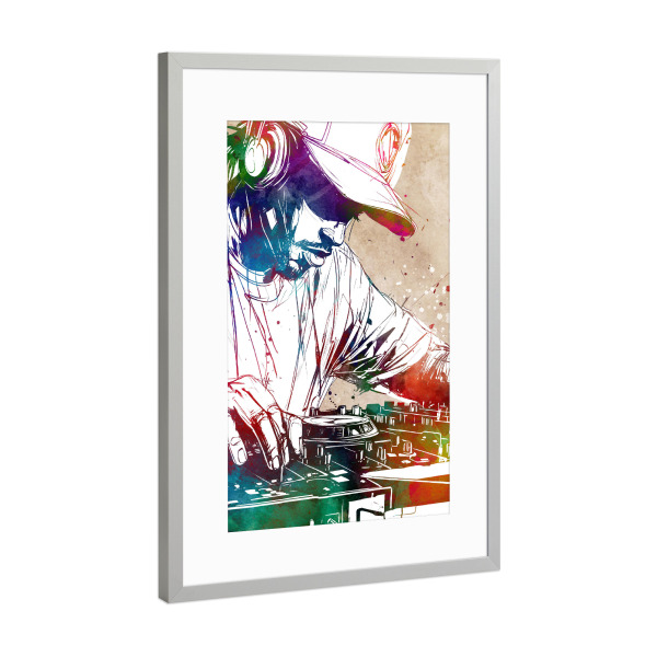 Poster mit Rahmen Silber "DJ -Konsolenmusik a" artboxONE - Musik - Musik,Komponist,Dj,Konsole,Sound,Party,Musiker