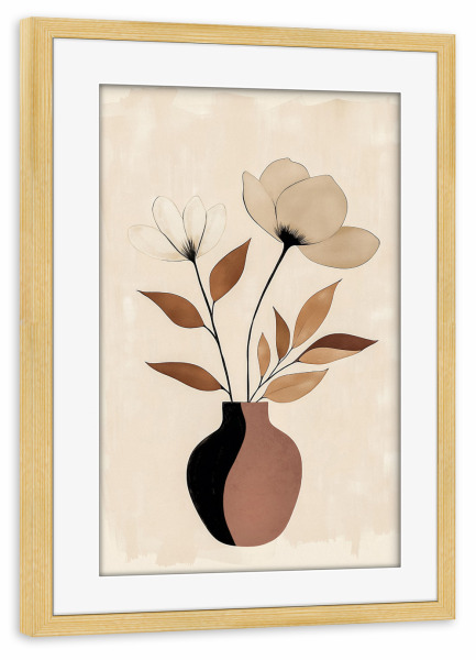 Poster mit Rahmen kiefer "Beiges Blumenkunstwerk mit Vase" artboxONE - Natur,Floral