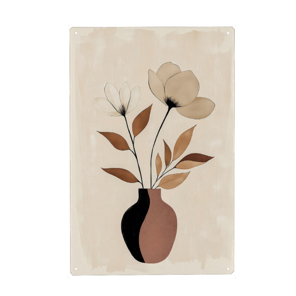 Metall Poster "Beiges Blumenkunstwerk mit Vase" artboxONE - Natur,Floral