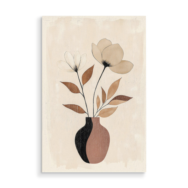 Holzbild "Beiges Blumenkunstwerk mit Vase" artboxONE - Natur,Floral