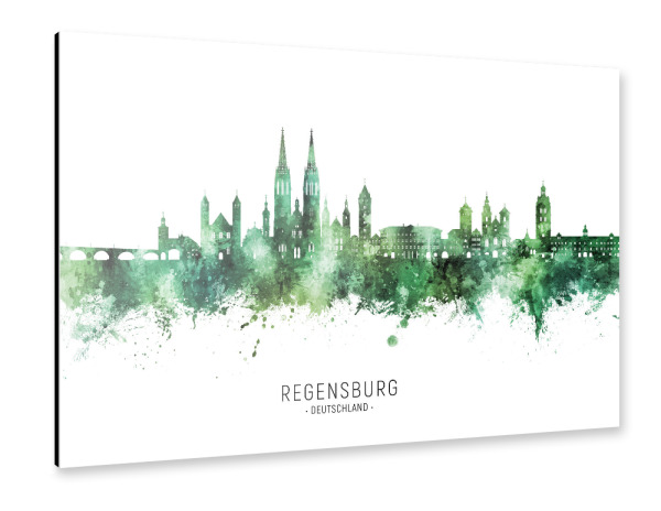 Alu-Dibond "Regensburg Skyline Green Name" 75x50 cm artboxONE